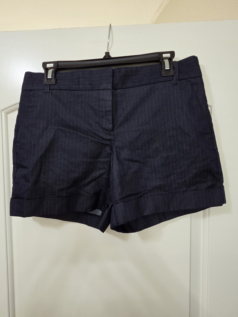 attention Navy Pinstripe Cuffed Dress Shorts